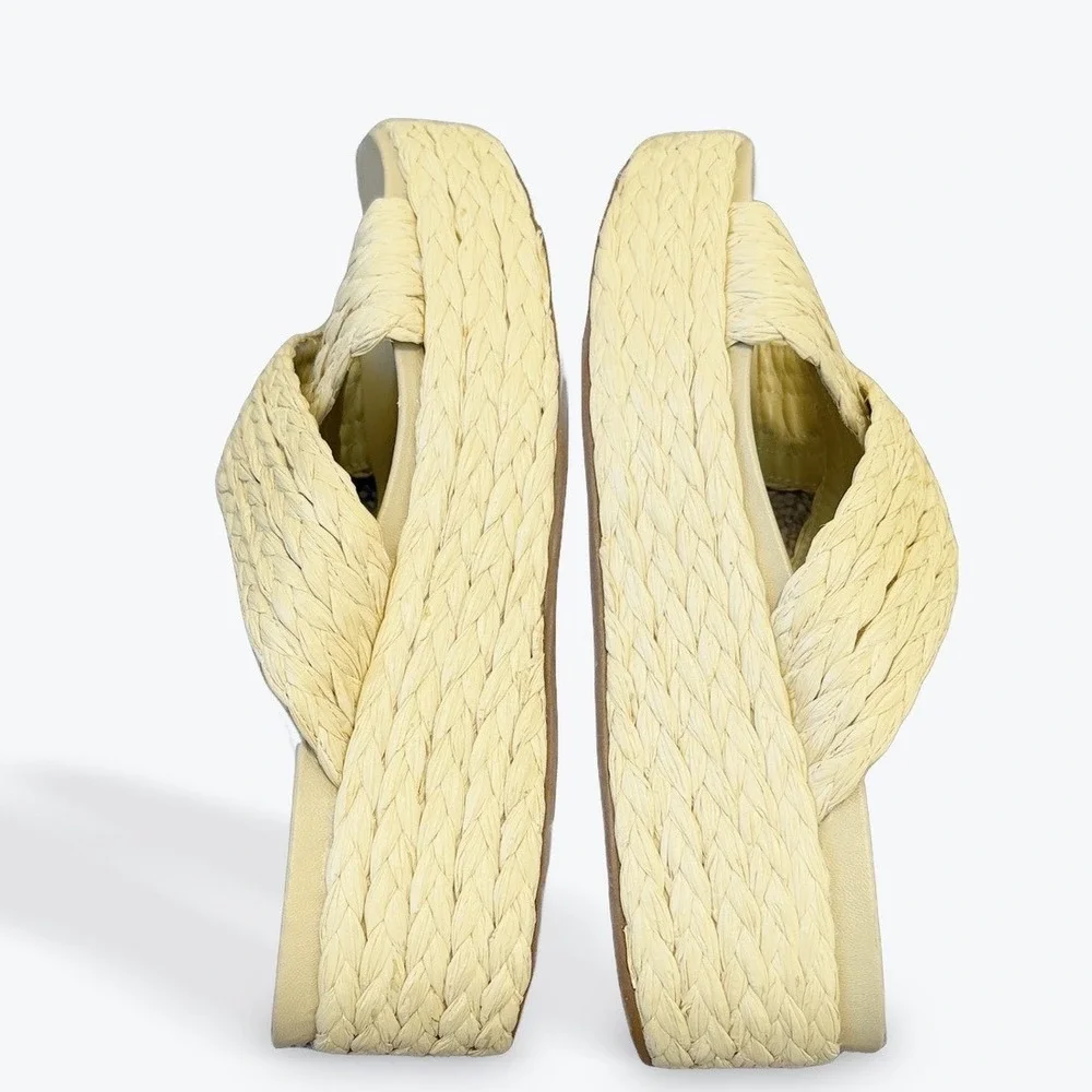 J/Slides NYC Womens 9 Beige Woven Straw Raffia Crisscross Platform Slide Sandals